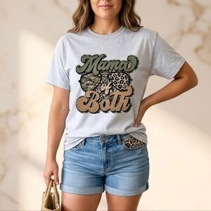 Mama of both shirt camo and cheetah print cute popular trending mom
